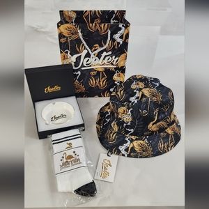 Jeeter Trio Golden Summer Unisex Satin Bucket Hat S/M, Socks, & Ashtray - Black